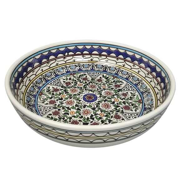 Vintage 80s Jerusalem Armenian Hand-Painted Ceramic Bowl 11.5" Floral Pottery - Picture 1 of 7